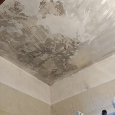 תקרה עם סימני צבע מתקלף וסולם צבוע