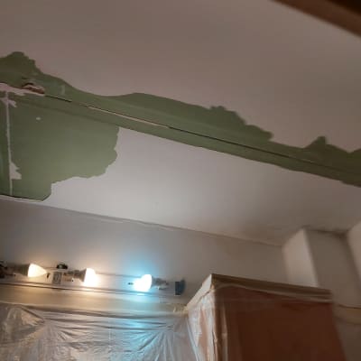 תקרה צבועה עם תיקוני צבע ופלסטיק מגן