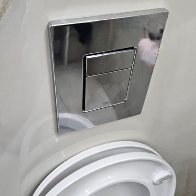 לחצן ניאגרה כרום מעל אסלה לבנה