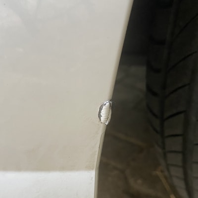 נזק קטן בצבע על פגוש רכב ליד גלגל