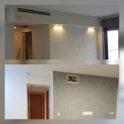 גבס וצבע בסלון. נישת גבס עם ספוטים והפתח של מזגן שונה לפס סלוט