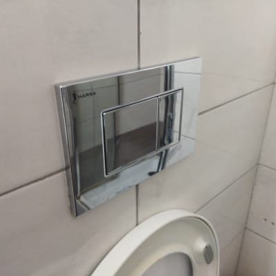 לחצן הדחה כפול על קיר חדר שירותים