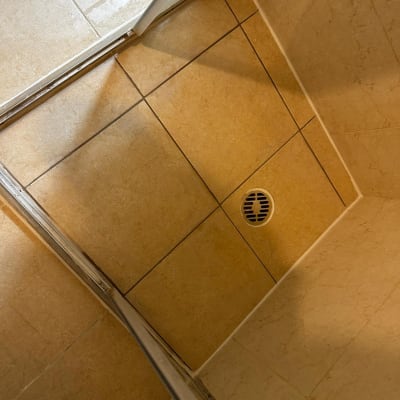 רצפת מקלחת עם רובה סביב האריחים