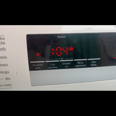 תצוגת מכונת כביסה עם זמן ייבוש 1:04