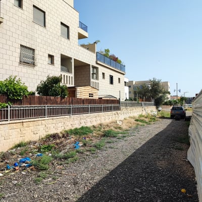 שביל חצץ עם גדר עץ וצמחייה בצד