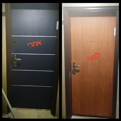 דלת לפני ואחרי ציפוי עם צבע כהה