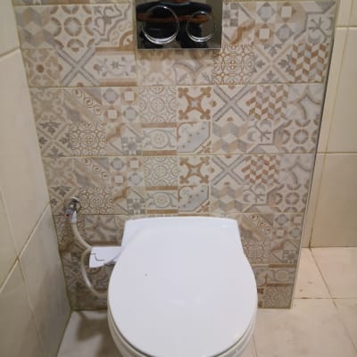 אסלה עם לחצן הדחה כפול על קיר מעוצב