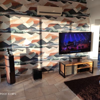 טפט עם דוגמת הרים צבעונית על קיר