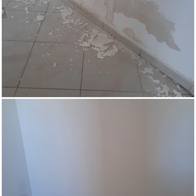 קיר עם קילופי צבע לפני ואחרי תיקון