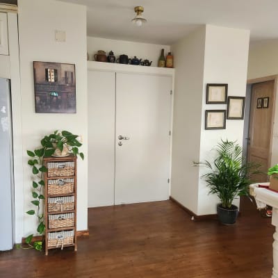 רצפת עץ עם ארון ופריטי נוי