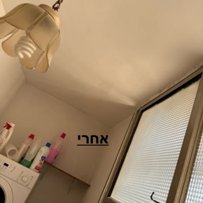 מכונת כביסה עם חומרי ניקוי על מדף