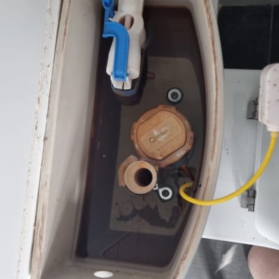 מיכל הדחה פתוח עם חלקים פנימיים