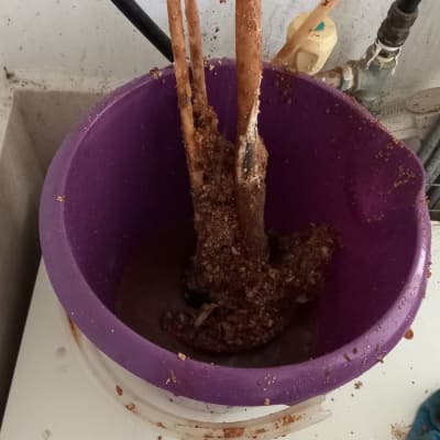 דוד שמש עם אבנית בתוך דלי סגול