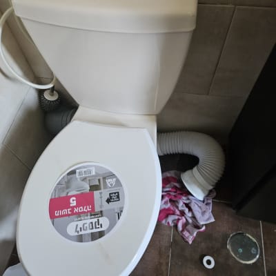 אסלה עם מדבקה, צינור גמיש ומברשת ניקוי