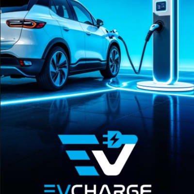 מכונית חשמלית נטענת בעמדת טעינה מוארת