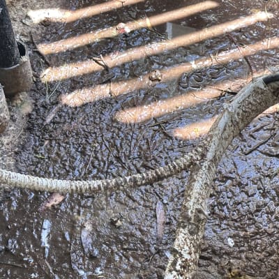 חבלים וצינורות באזור מלוכלך עם בוץ ולכלוך