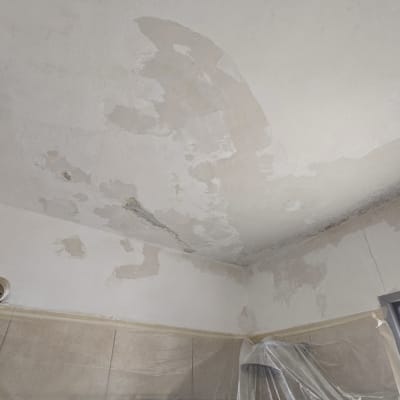 תקרה עם קילופי צבע ויריעות פלסטיק להגנה