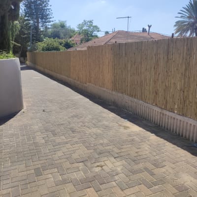 גדר במבוק לאורך שביל מרוצף באבנים משתלבות