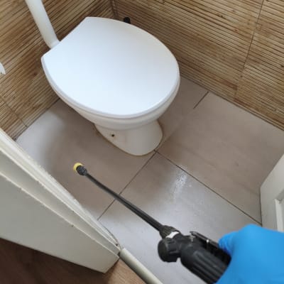 ריסוס שירותים עם כפפה כחולה