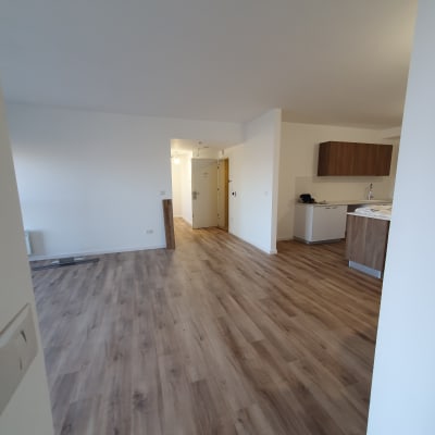 רצפת פרקט עץ בחדר מגורים ריק