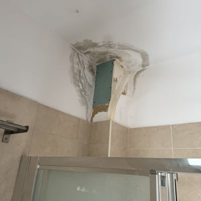 רטיבות בתקרה מעל מקלחת, קיר מתקלף