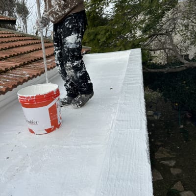 אדם מורח חומר איטום על גג בעזרת מברשת