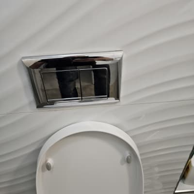 לחצן ניאגרה כפול מעל אסלה בחדר אמבטיה