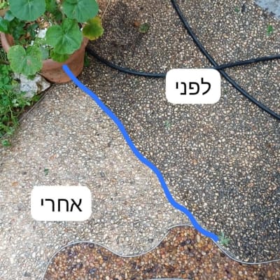 לפני ואחרי ניקוי שביל עם צינור מים