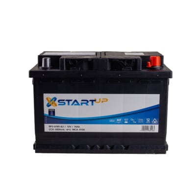 מצבר רכב עם תווית STARTUP