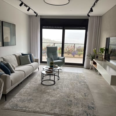 סלון מודרני עם תאורה ותקרה מעוצבת