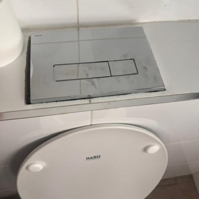 לחצן הדחה כפול על קיר מעל אסלה