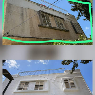 בניין עם שיפוץ חיצוני, קירות צבועים מחדש