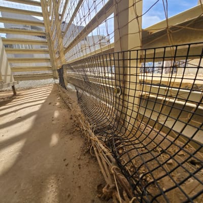 רשת שחורה מותקנת למניעת כניסת יונים