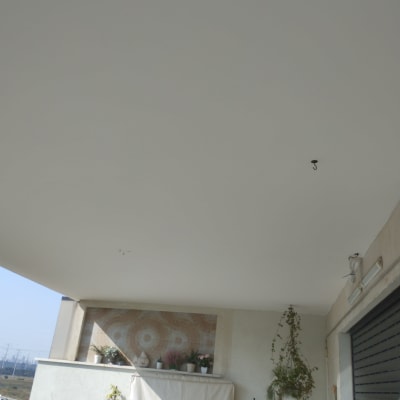 מרפסת עם צמחים ועיצוב קיר דקורטיבי