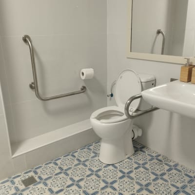 שירותים עם מאחז יד, כיור ומראה