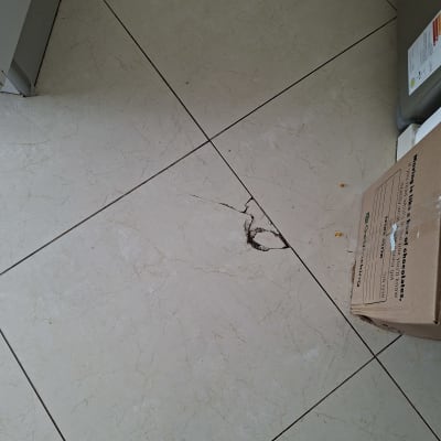 רצפה עם אריח שבור ופינה של קרטון