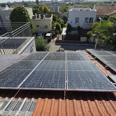 פאנלים סולאריים על גג עם דוקרנים למניעת יונים