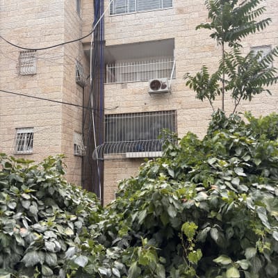 בניין עם צמחייה וחוטי חשמל גלויים