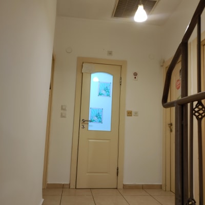 דלת עם זכוכית מעוטרת בציור פרחים