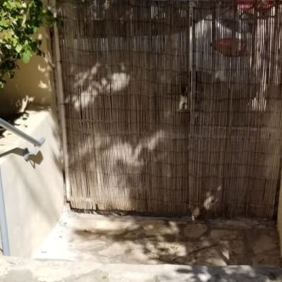 מעקה מתכת בצבע אפור ליד שער במבוק