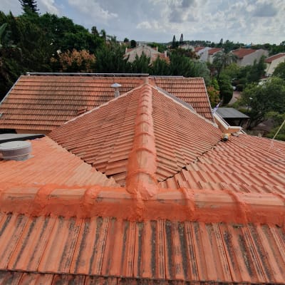 גג רעפים אדום עם קווים ותפרים בולטים