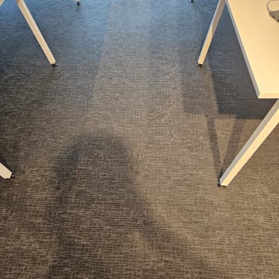 שטיח אפור עם סימני ניקוי ברורים