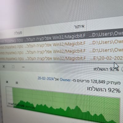 העברת קבצים במחשב עם גרף מהירות הורדה