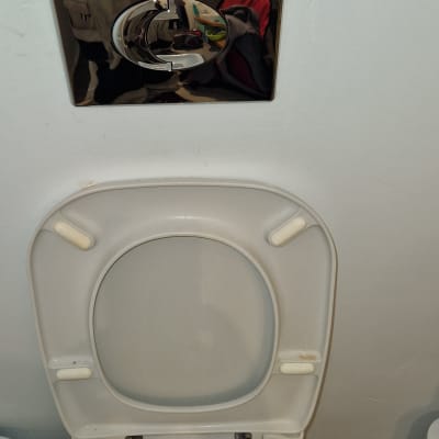 אסלה עם לחצן הדחה על קיר לבן
