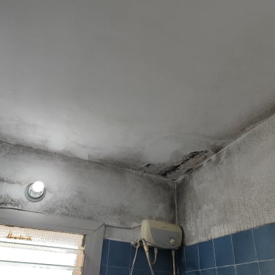 תקרה עם כתמי רטיבות וקילופי צבע