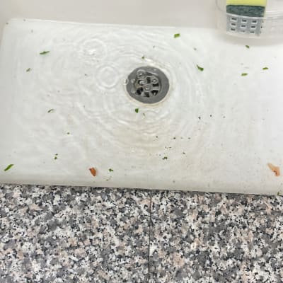 כיור עם מים עומדים ופסולת ירקות