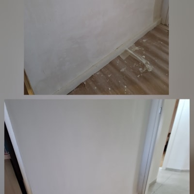 קיר צבוע עם שיפורים לפני ואחרי