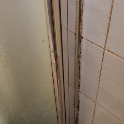 פינת מקלחון עם דלת זכוכית ומסגרת מתכת