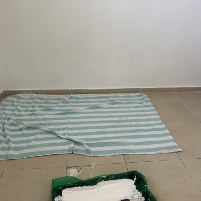 קיר צבוע עם רולר ומגש צבע