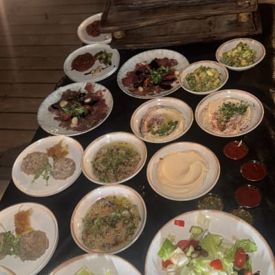 מגוון מנות סלטים ומנות פתיחה על שולחן